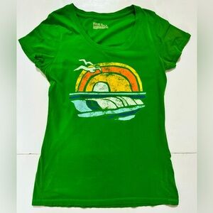 Mossimo Supply Co. Size XL Women's Casual Tee 100% Cotton Green w/Faded Sunset